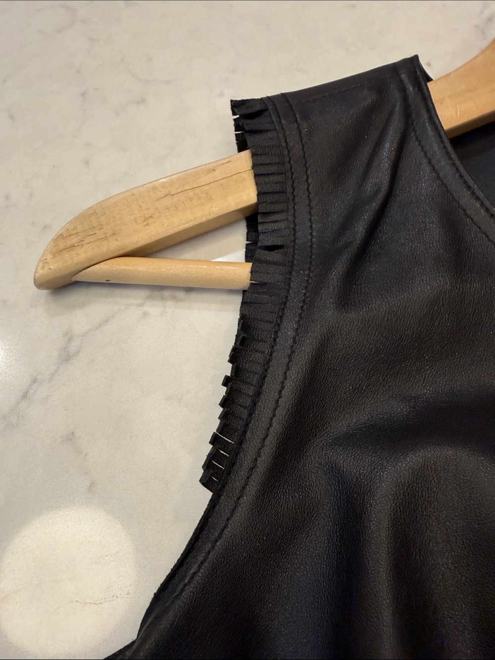 ETCETERA Leather Top Black Fringe Shell Tank Size 8 - Picture 3 of 10